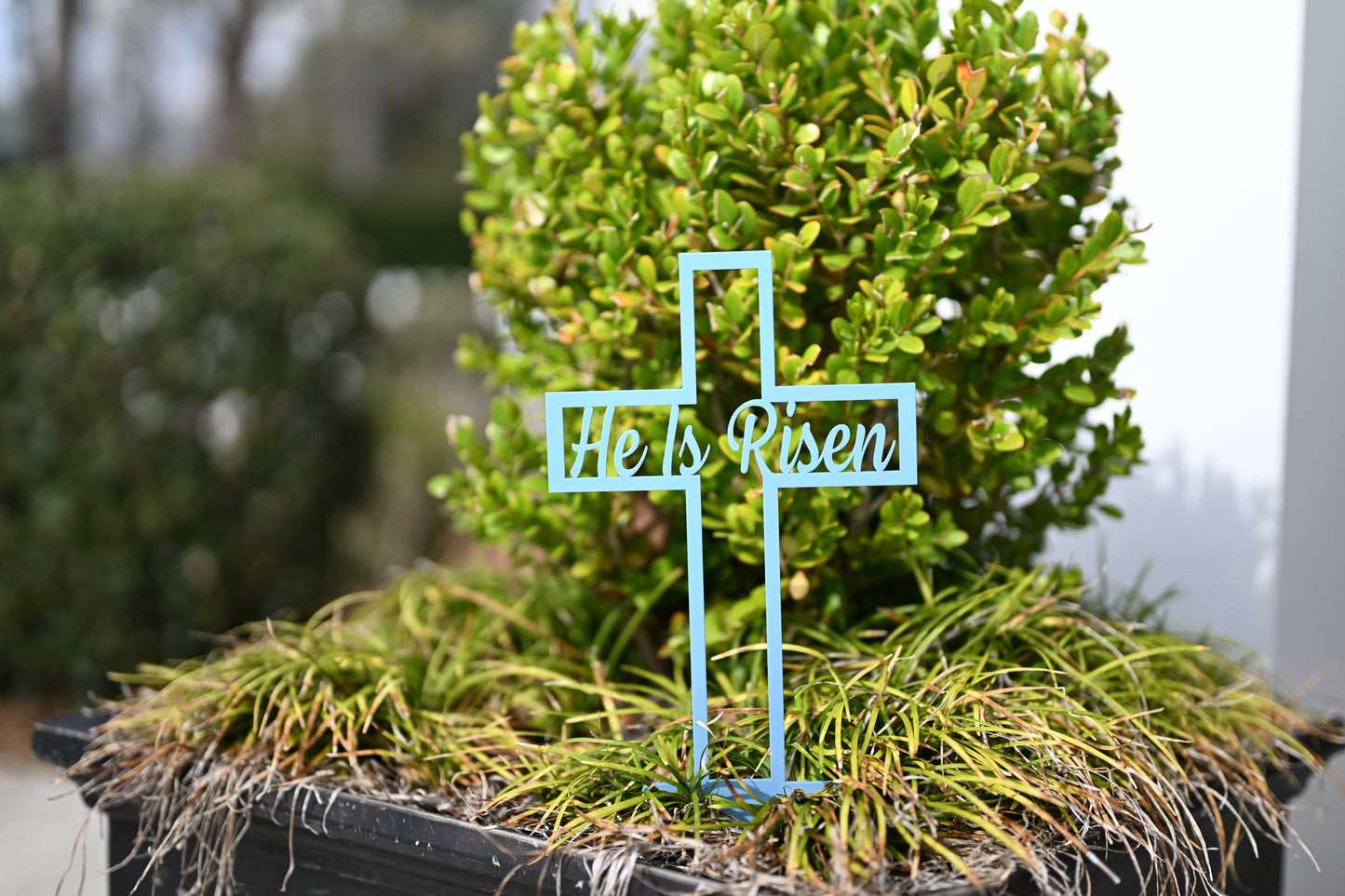 He Is Risen Cross Metal Yard & Garden Sign, Outdoor Easter Sign