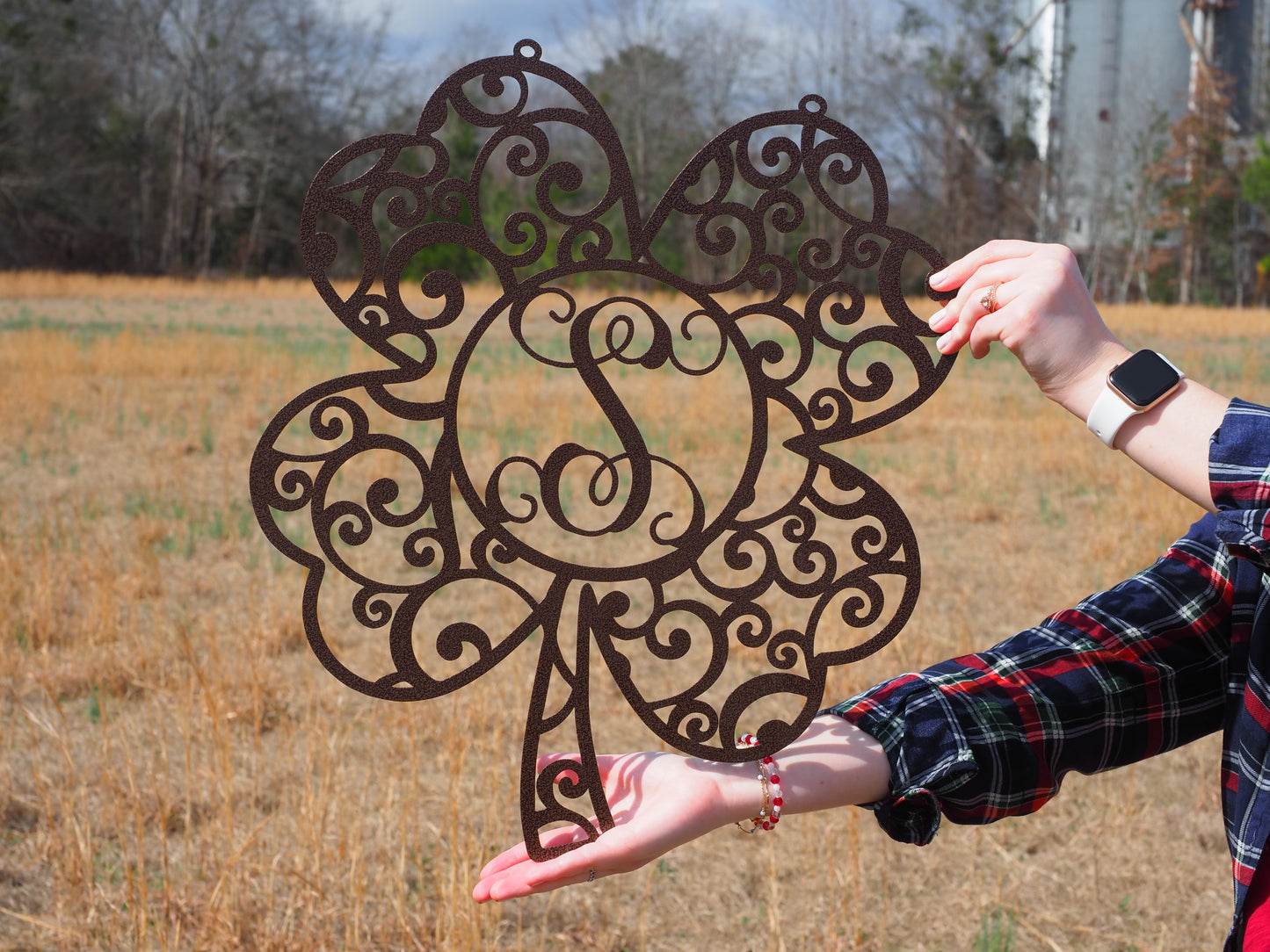 Monogram Shamrock, Four Leaf Clover, Shamrock Door Hanger, Shamrock, St Patrick's Day Decor, Irish, March Decor, Spring Wreath, Four Leaf Clover, Metal Signs