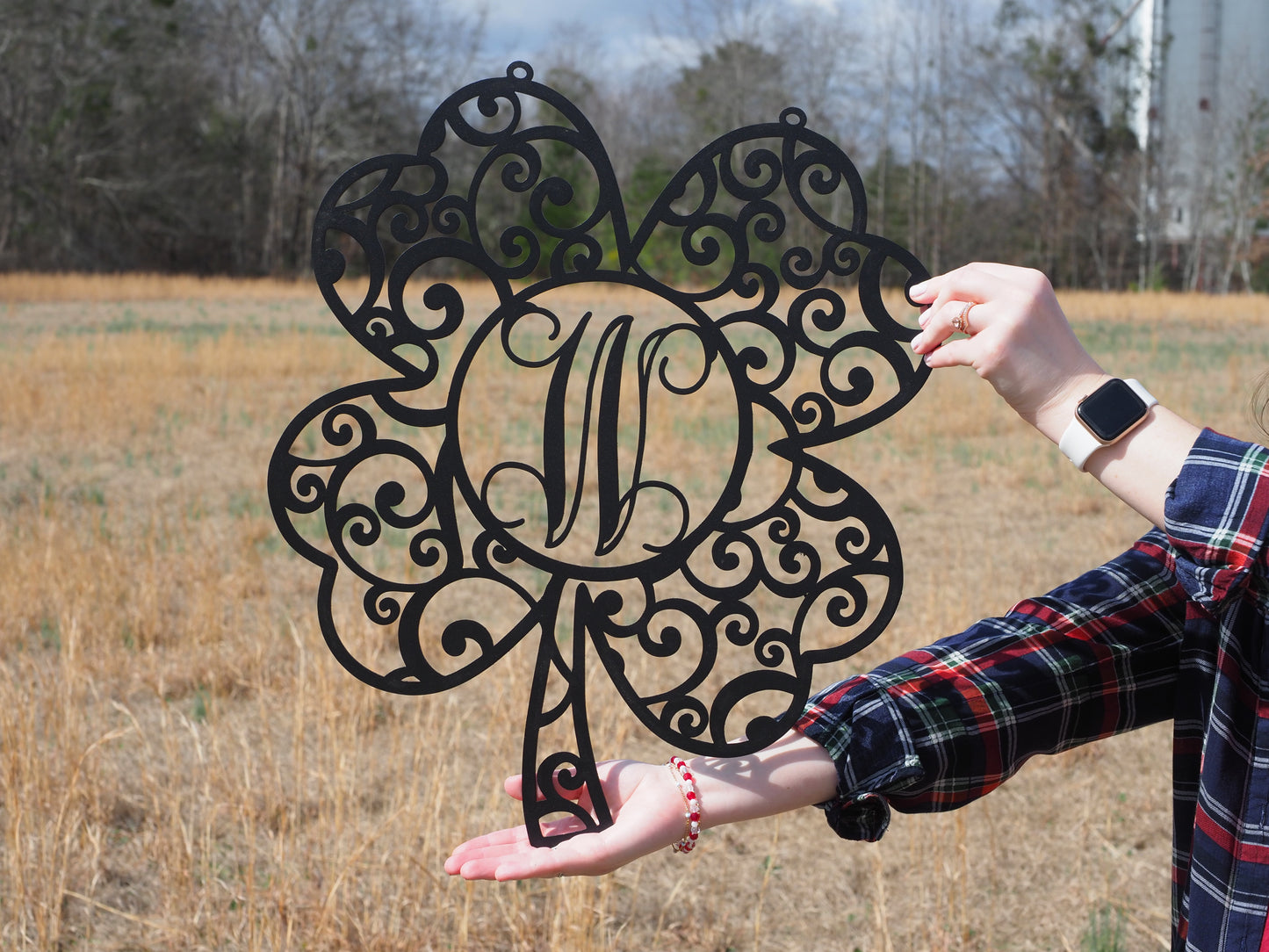 Monogram Shamrock, Four Leaf Clover, Shamrock Door Hanger, Shamrock, St Patrick's Day Decor, Irish, March Decor, Spring Wreath, Four Leaf Clover, Metal Signs