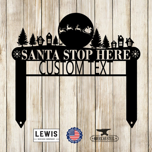 Santa Stop Here Custom Name Metal Yard Sign