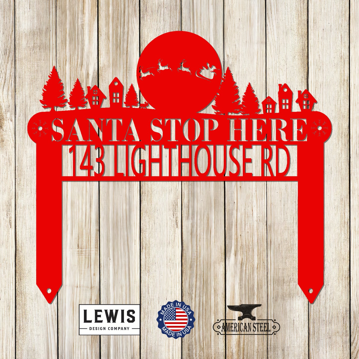 Santa Stop Here Custom Name Metal Yard Sign
