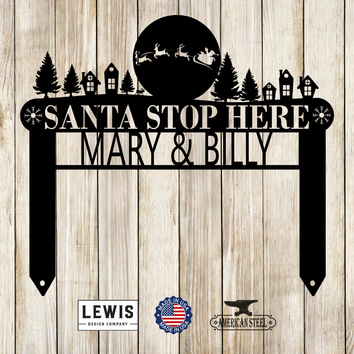 Santa Stop Here Custom Name Metal Yard Sign