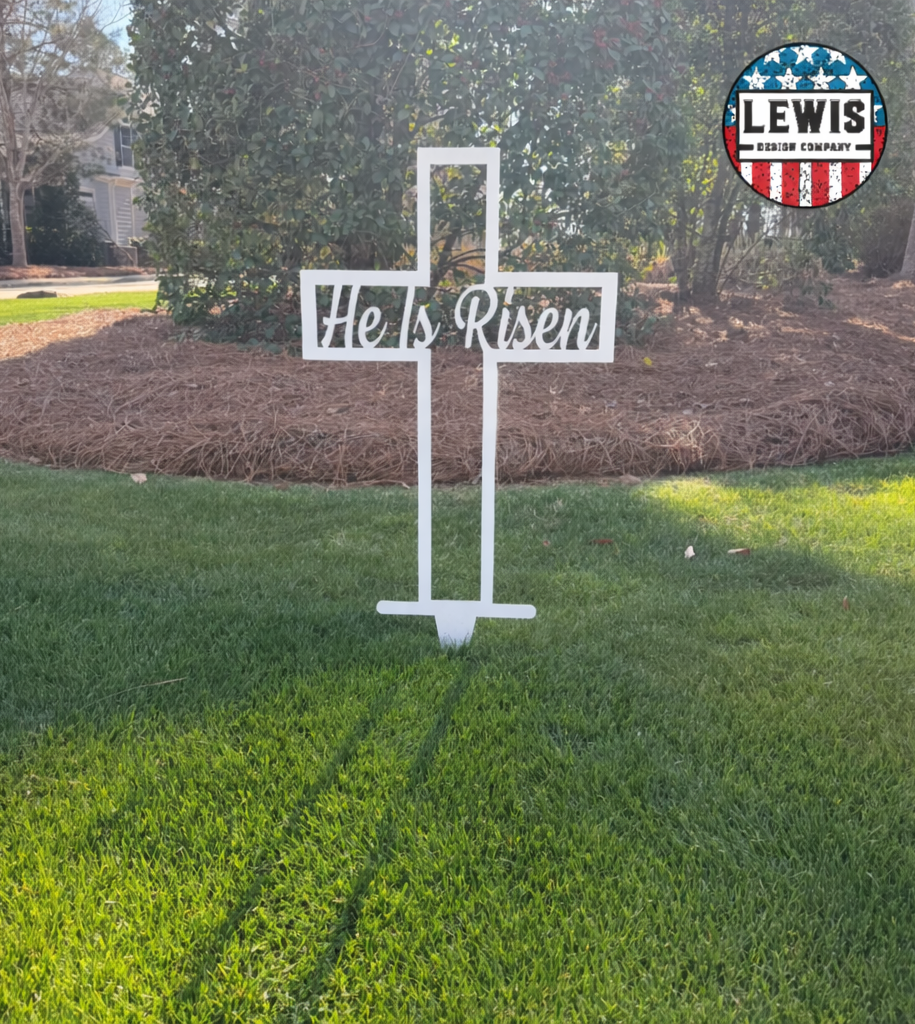 He Is Risen Metal Yard Sign | Christian Easter Garden Decor | Powder-Coated Outdoor Steel Cross