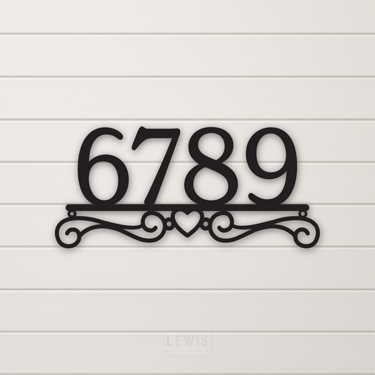 Heart Scroll Metal Address Plaque, Custom Metal Powder Coated Address Sign