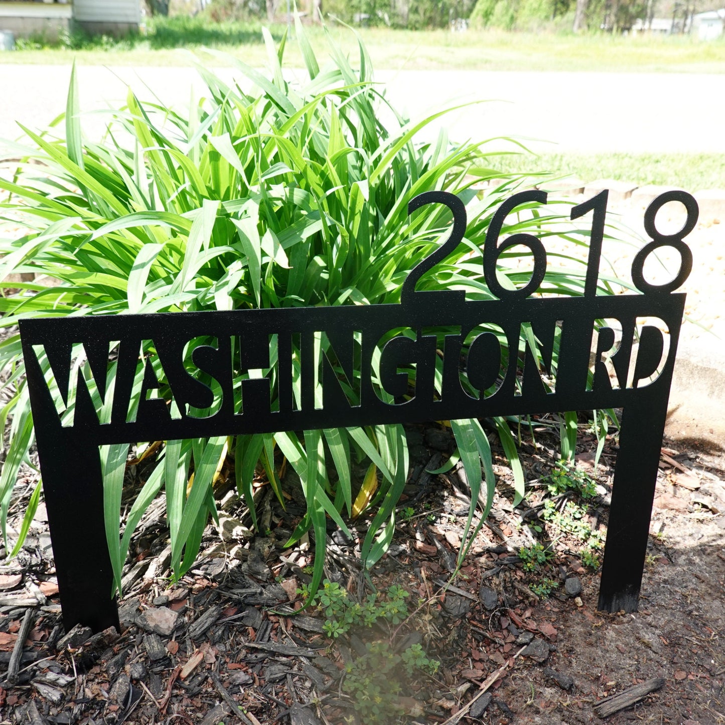 Lawn address monogram metal sign in 14-gauge powder-coated steel