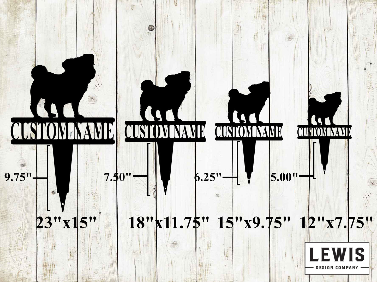 Pug Yard Stake with Custom Name, Pug Sign, Custom Metal Stake, Pug, Pug Name Stake, Dog Lovers, Dog Sign, Custom Name Dog Sign, Pug Sign