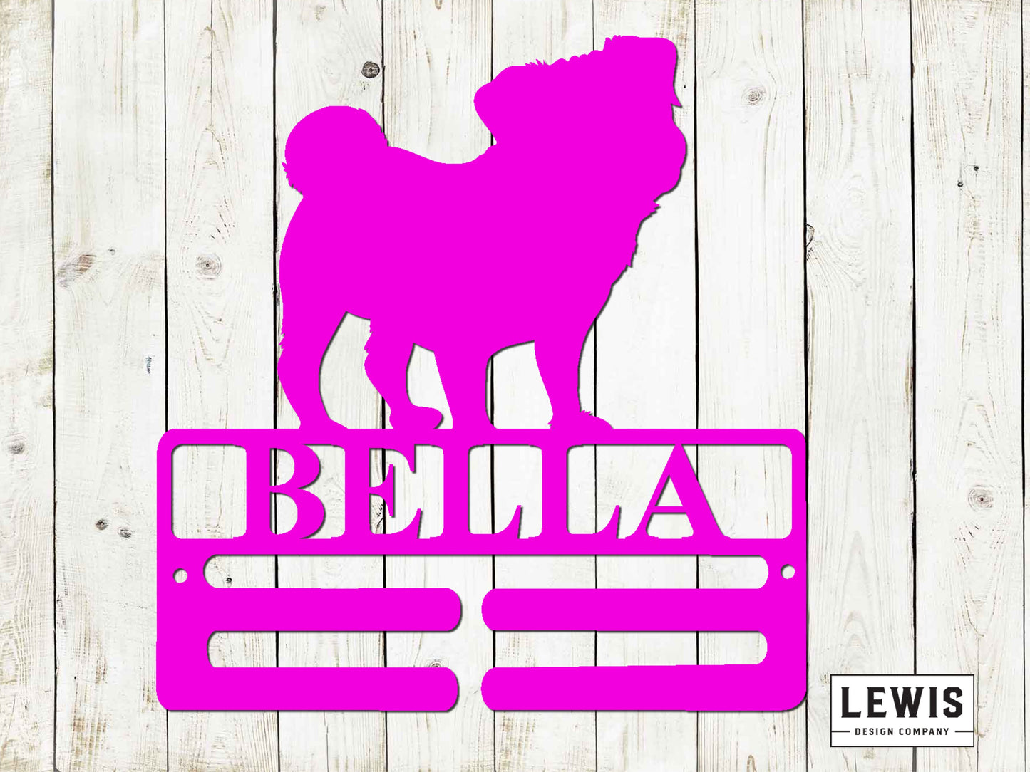Pug Leash Hanger with Custom Name, Metal Sign, Pug Sign, Custom Metal Sign, Pug, Pug Name Sign, Dog Lovers, Dog Sign, Dog Leash Hanger