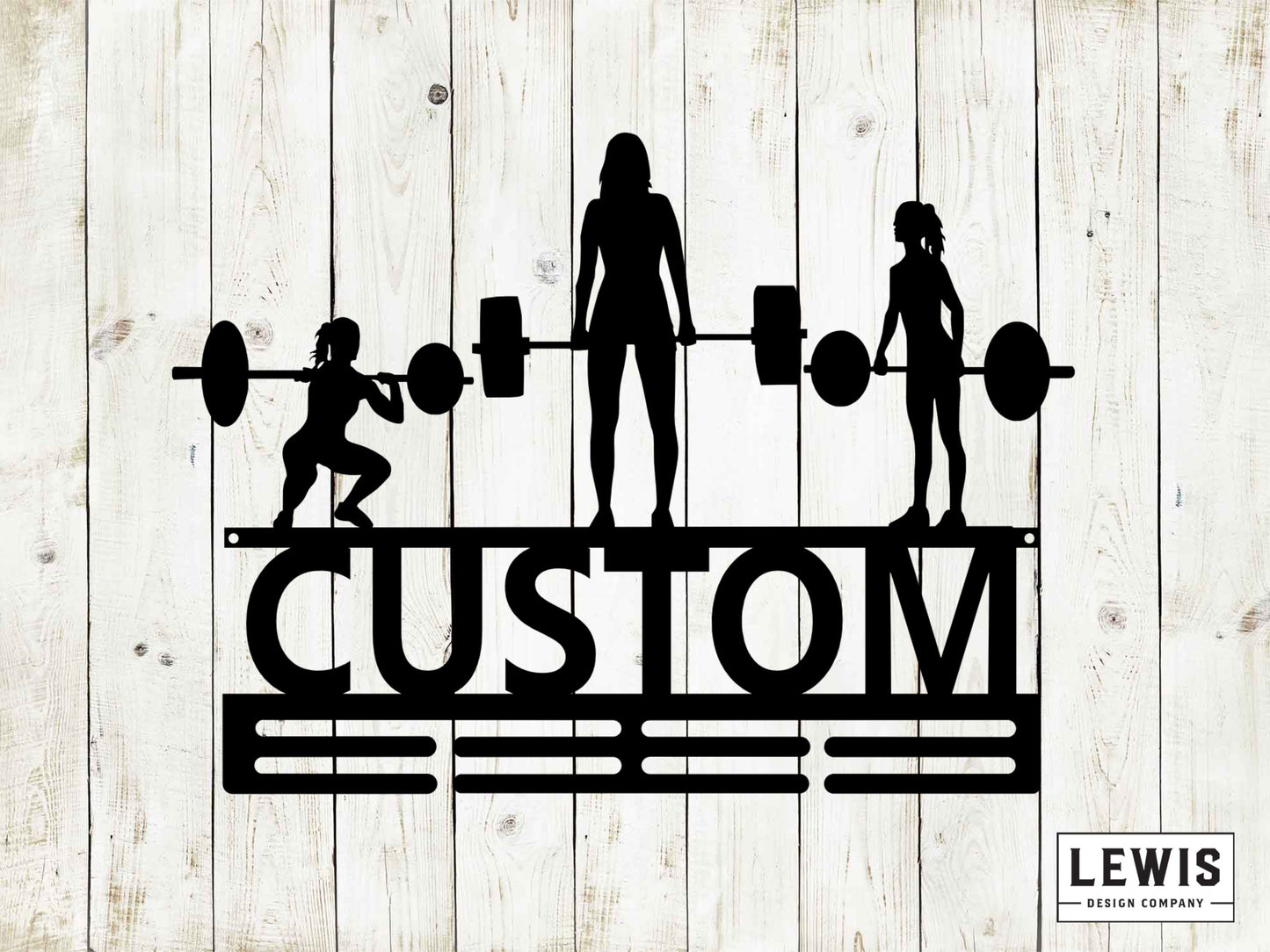 Female Weightlifting Medal Hanger with Custom Monogram Name Metal Sign, Personalized Medal Holder Monogram, Weightlifting Medal Display