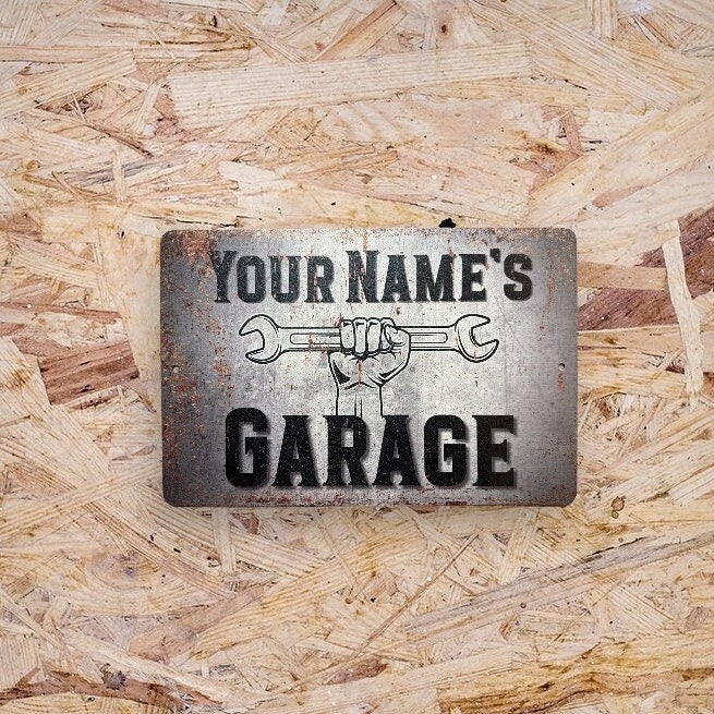 Custom Rusty Garage Sign, Custom Metal Powder Coated & Printed Name Sign
