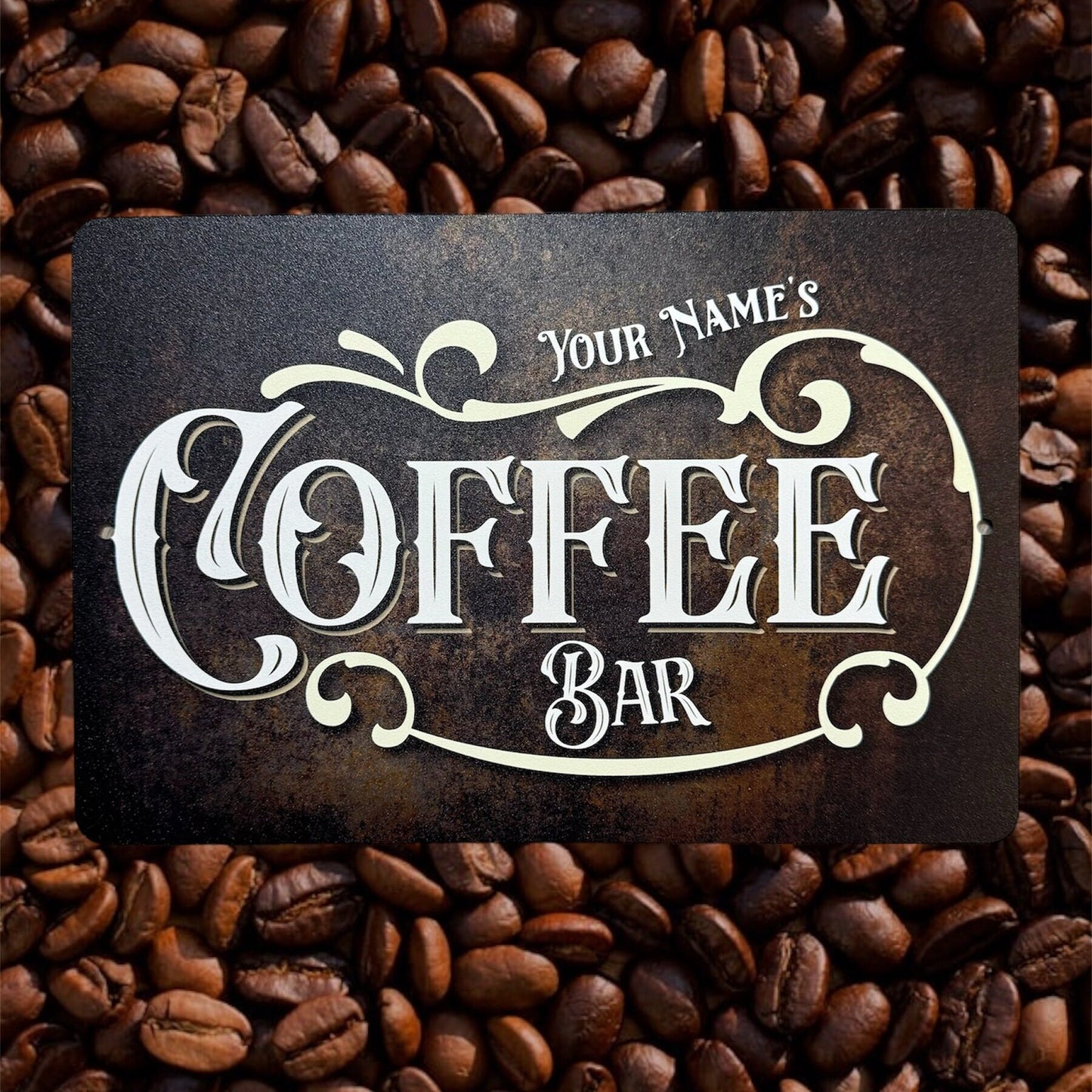 Custom Coffee Bar Sign, Custom Metal Powder Coated & Printed Name Sign