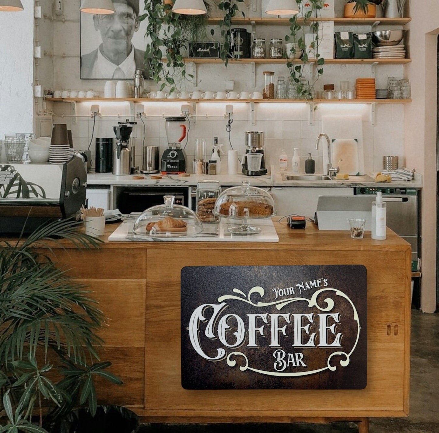 Custom Coffee Bar Sign, Custom Metal Powder Coated & Printed Name Sign