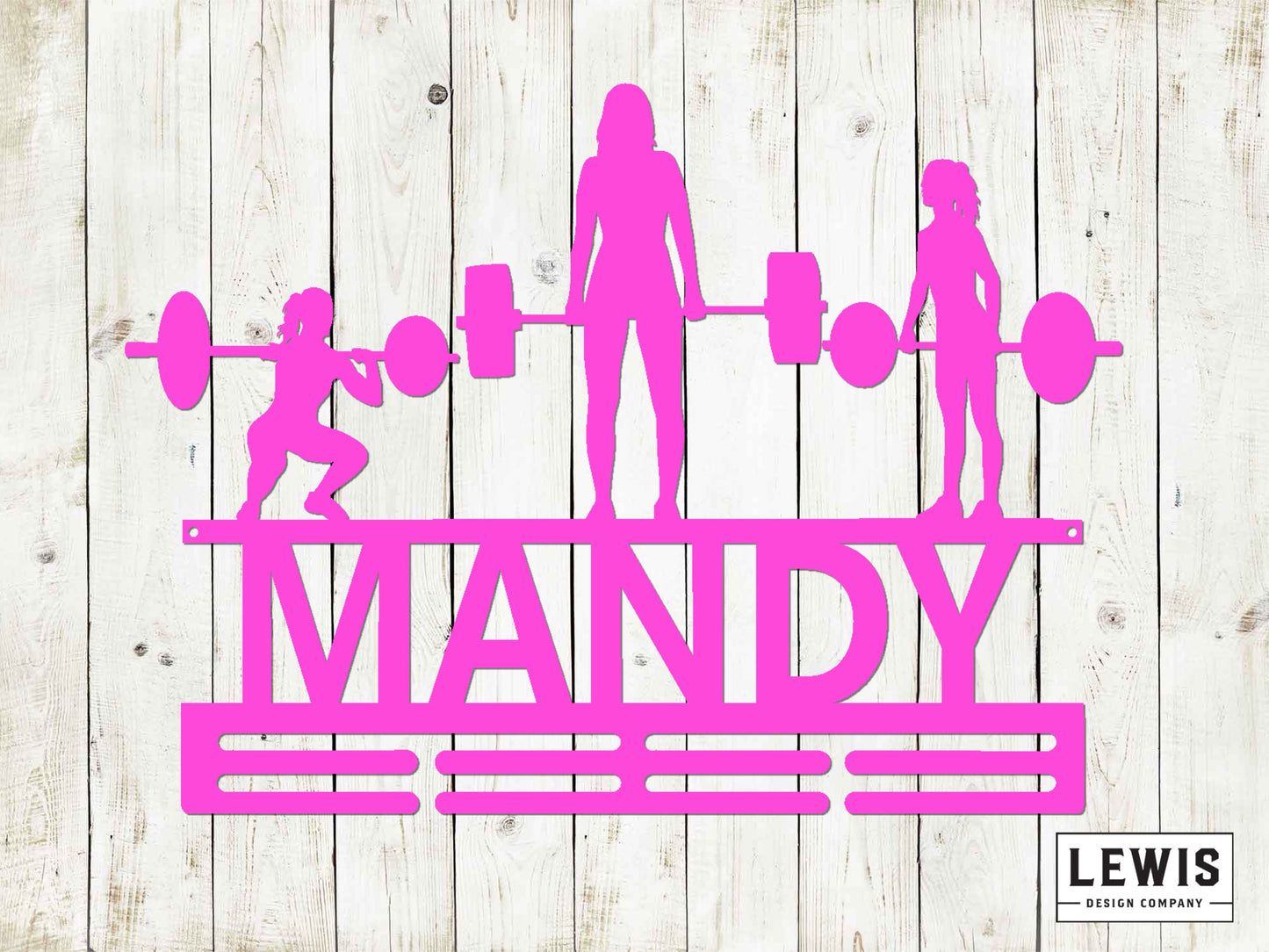 Female Weightlifting Medal Hanger with Custom Monogram Name Metal Sign, Personalized Medal Holder Monogram, Weightlifting Medal Display