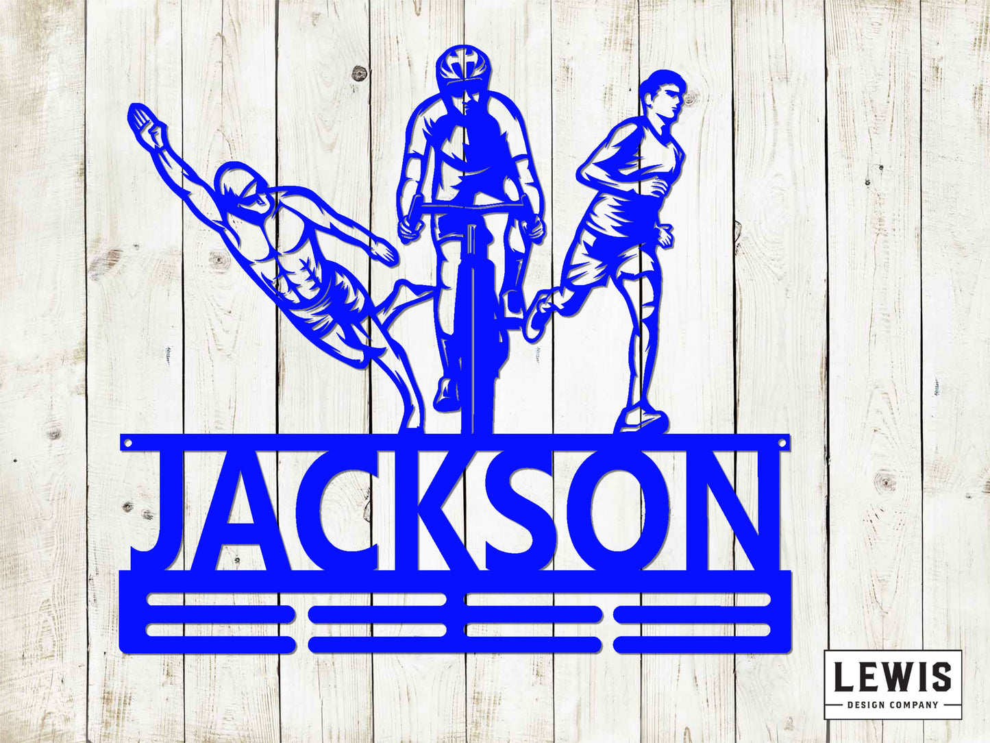 Triathlon Medal Hanger with Custom Monogram Name Metal Sign, Personalized Medal Hanger, Triathlon, Swim, Bike, Run, Triathlon Medal Display