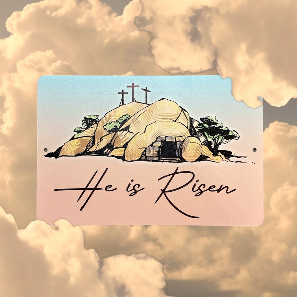 He Is Risen Easter Metal Sign - Religious Christian Wall Art Decor