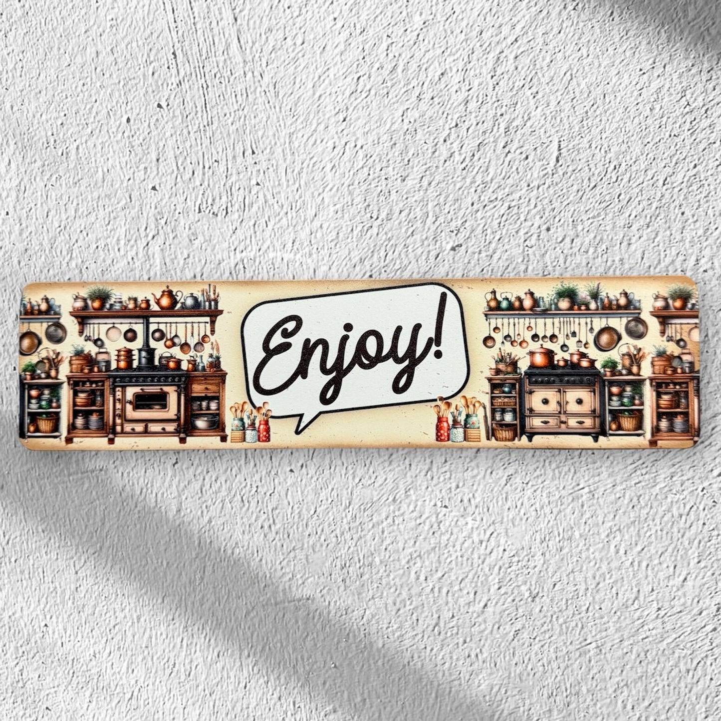 Enjoy Kitchen Sign, Custom Metal Powder Coated & Printed Name Sign