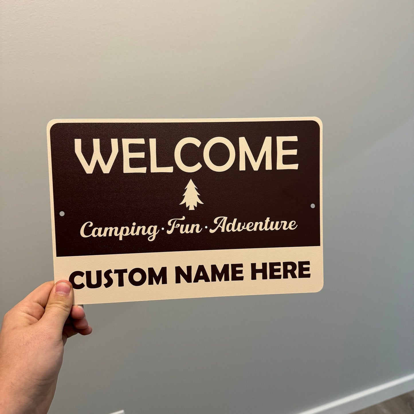 Custom Printed Welcome Camping Sign, Custom Metal Powder Coated & Printed Name Sign