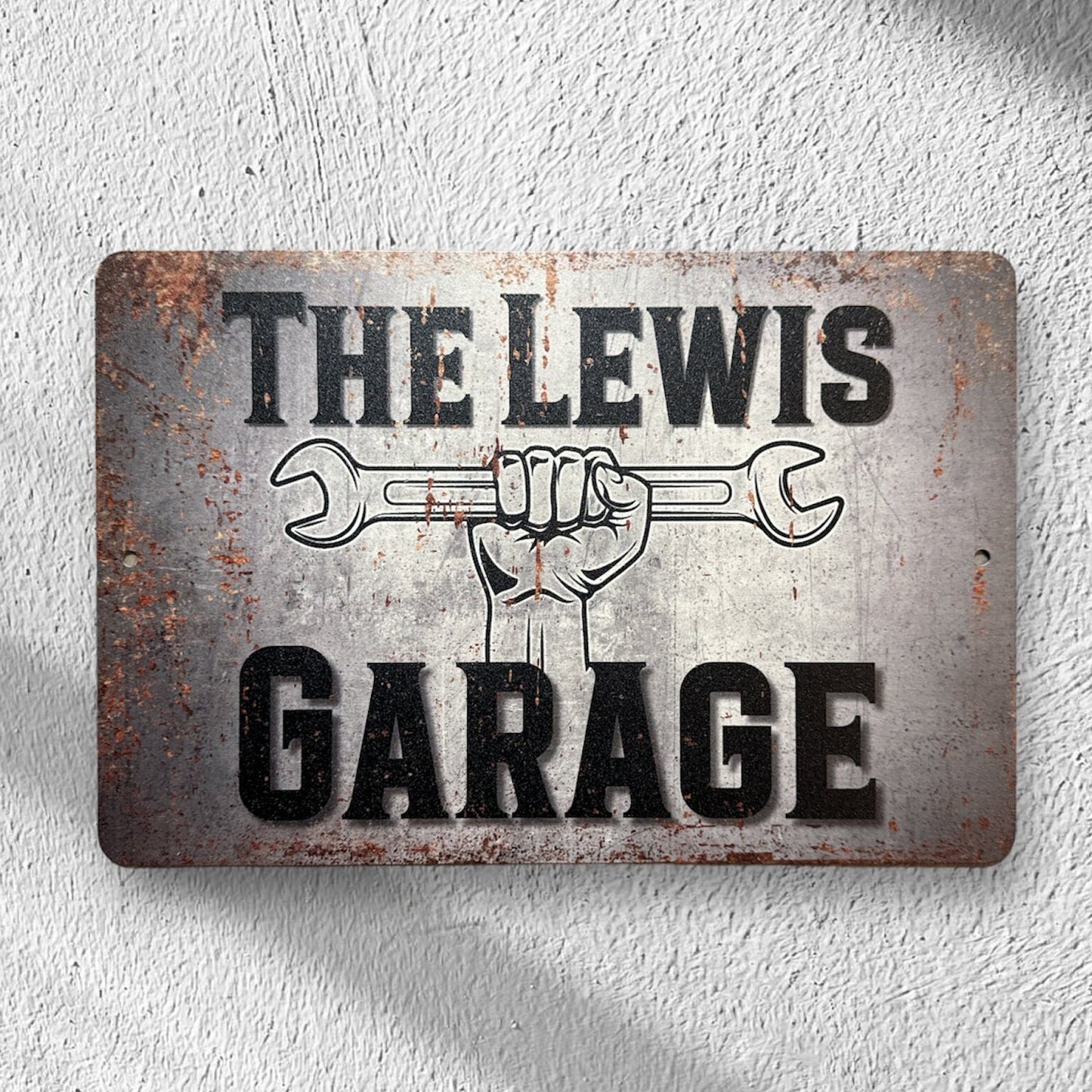 Custom Rusty Garage Sign, Custom Metal Powder Coated & Printed Name Sign
