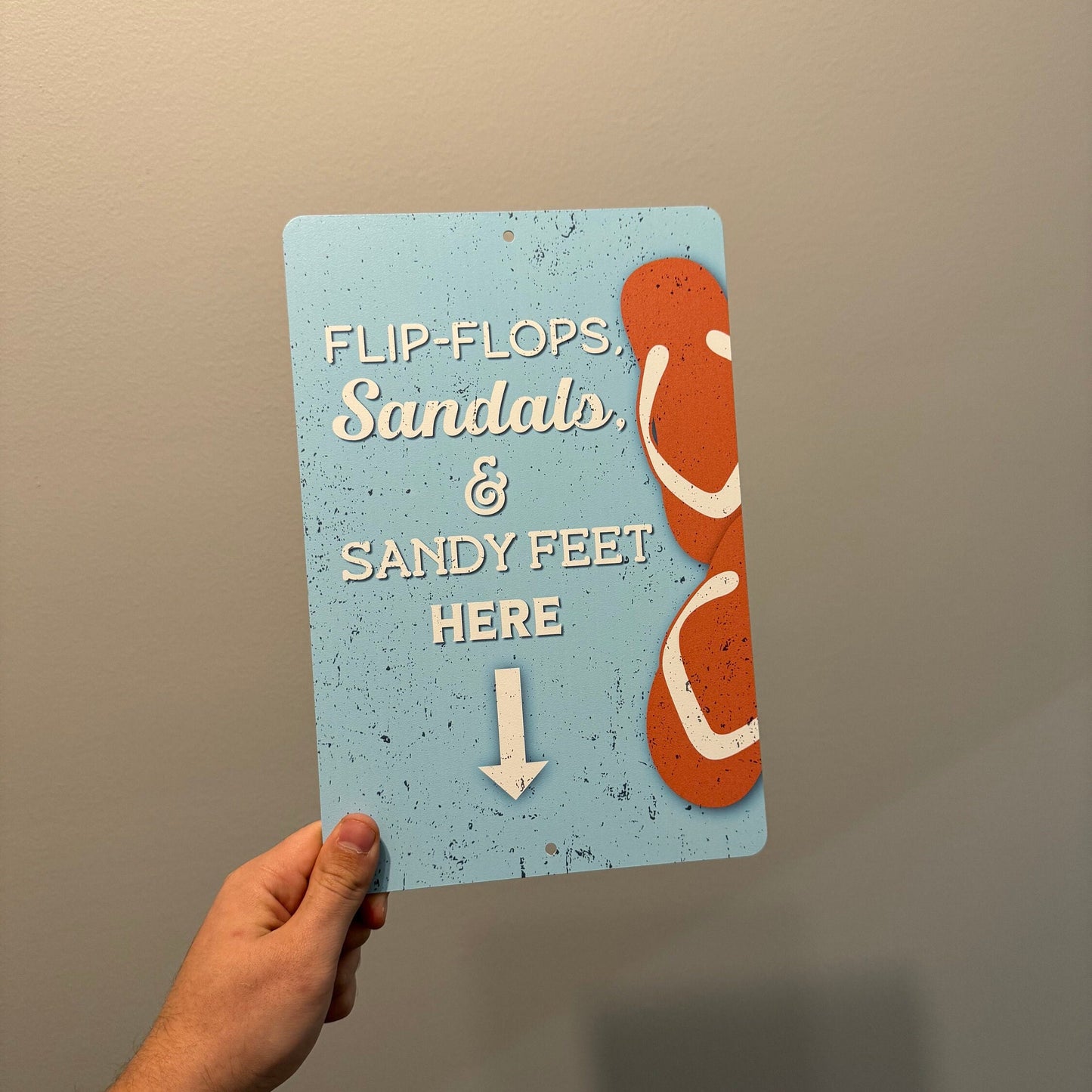 Beach Shoes Here Sign, Beach Decor, Custom Metal Powder Coated & Printed Sign