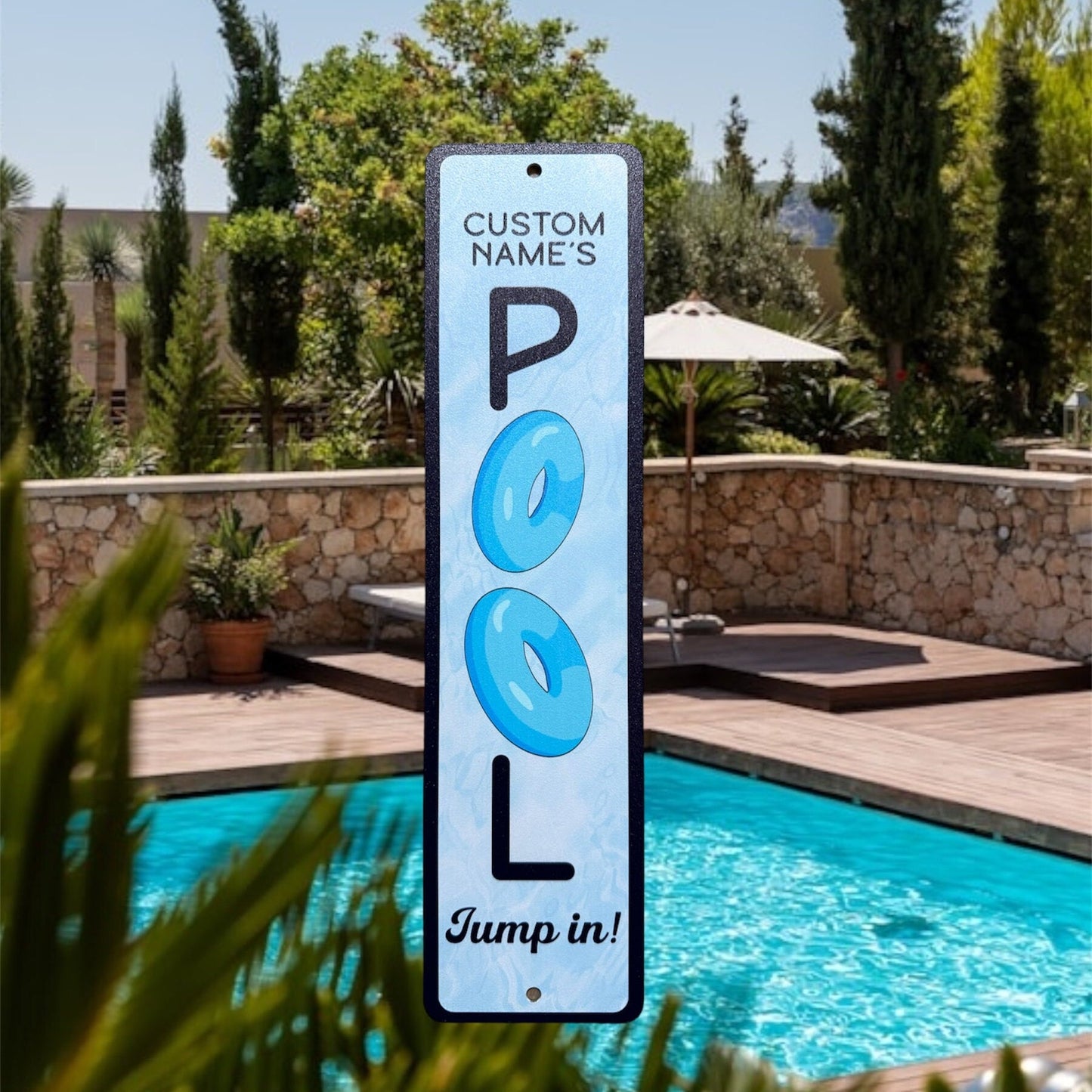 Custom Pool Sign, Custom Metal Powder Coated & Printed Name Sign