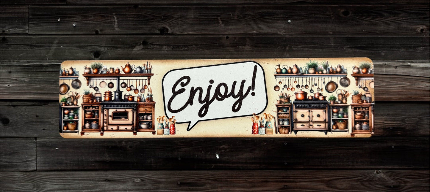 Enjoy Kitchen Sign, Custom Metal Powder Coated & Printed Name Sign