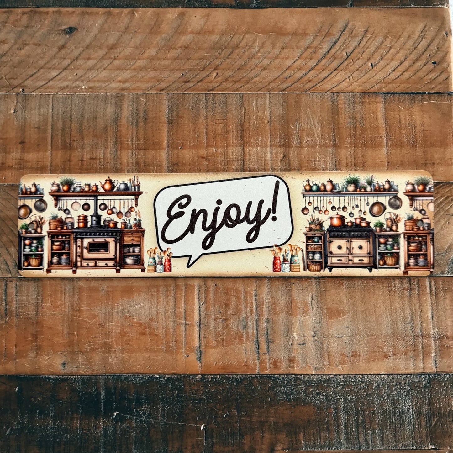 Enjoy Kitchen Sign, Custom Metal Powder Coated & Printed Name Sign