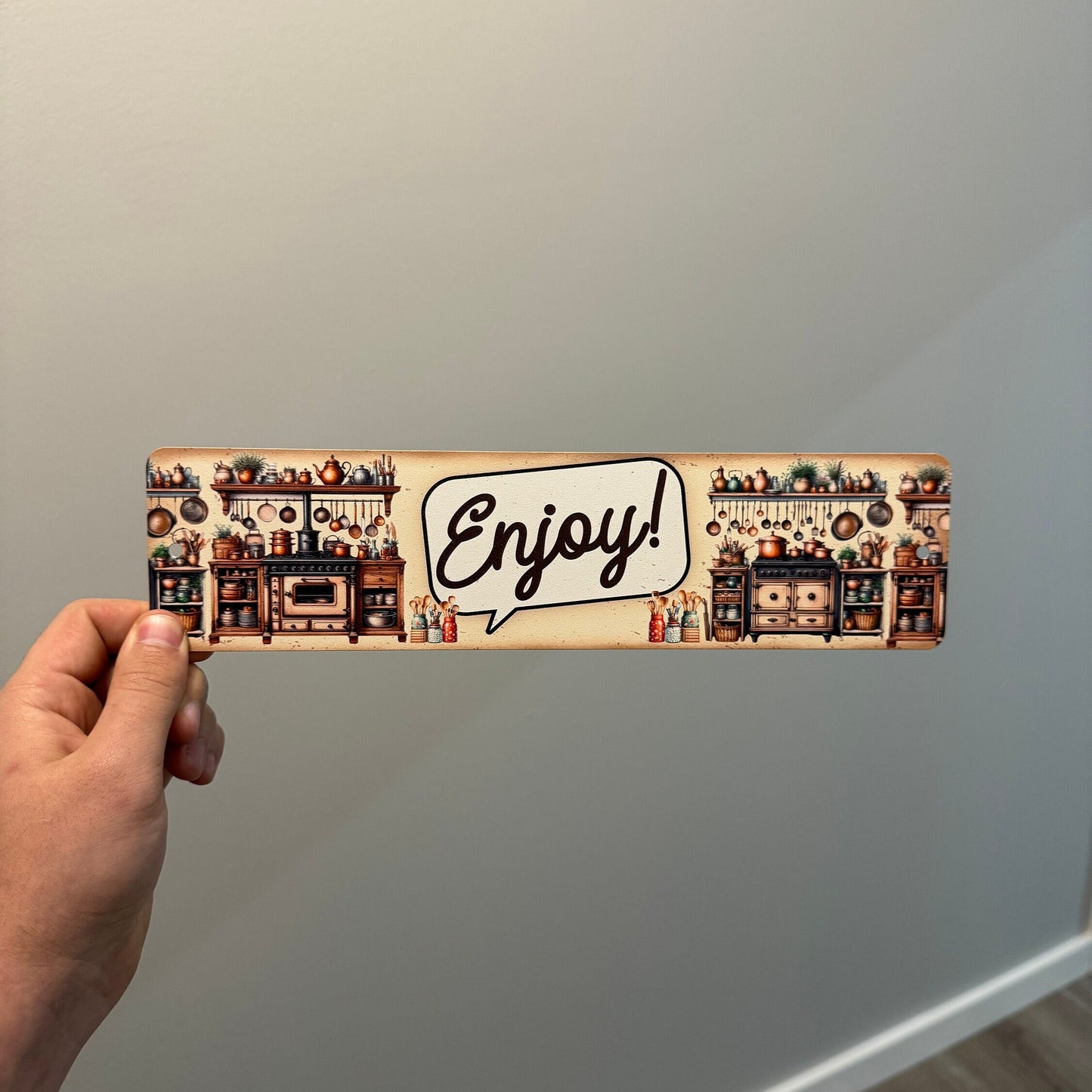 Enjoy Kitchen Sign, Custom Metal Powder Coated & Printed Name Sign