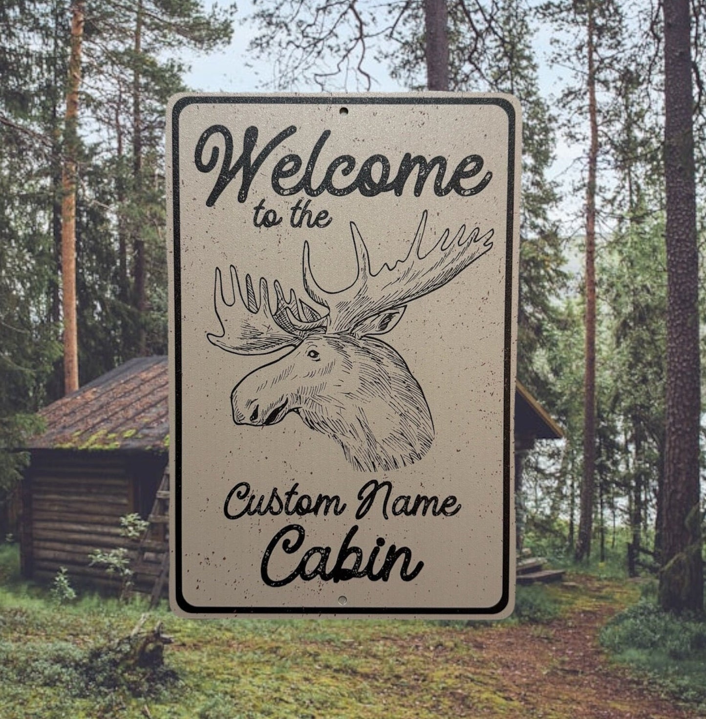 Custom Cabin Welcome Sign, Custom Metal Powder Coated & Printed Name Sign