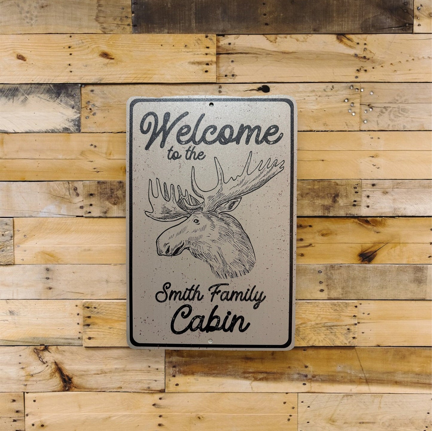 Custom Cabin Welcome Sign, Custom Metal Powder Coated & Printed Name Sign