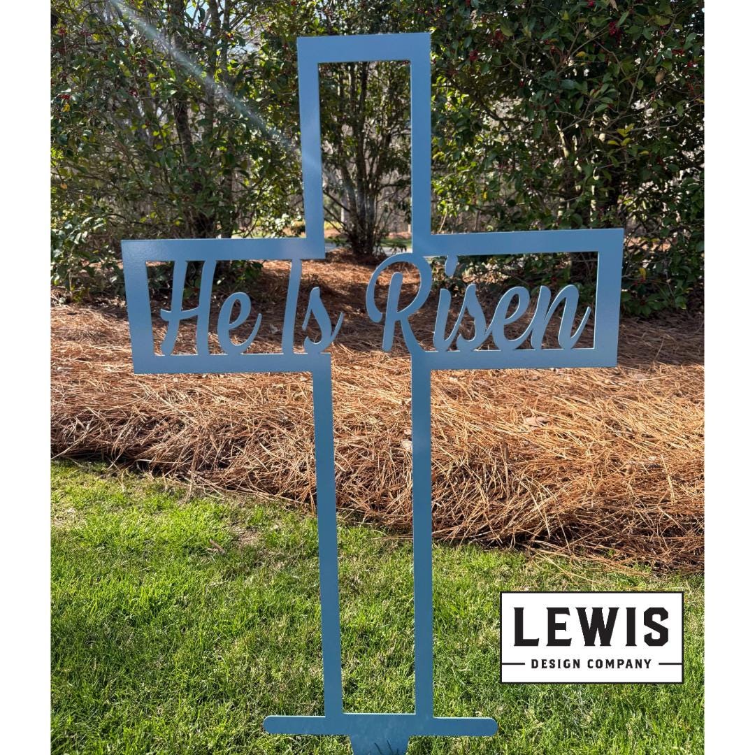 He Is Risen Cross Metal Yard & Garden Sign, Outdoor Easter Sign