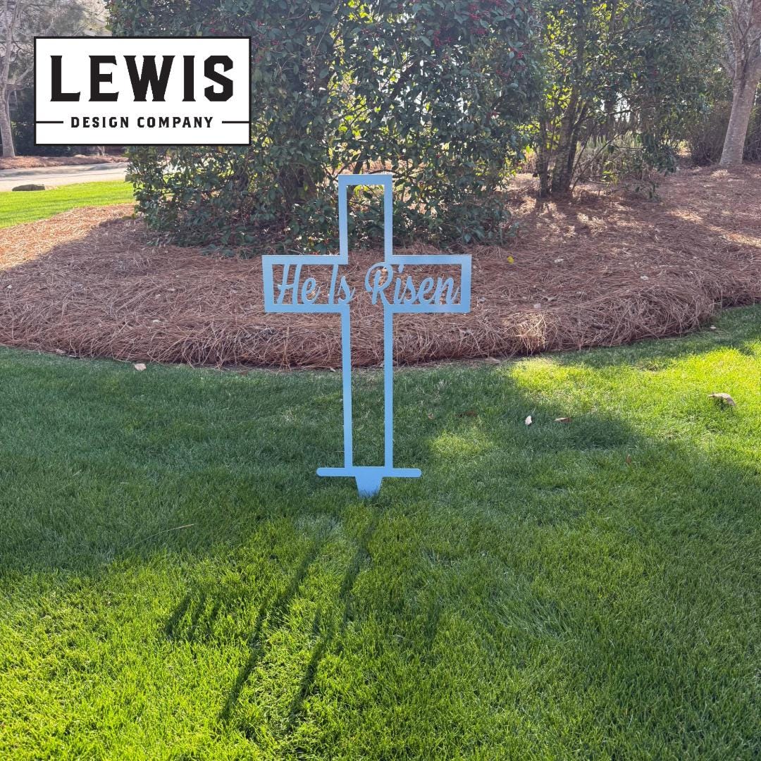 He Is Risen Cross Metal Yard & Garden Sign, Outdoor Easter Sign