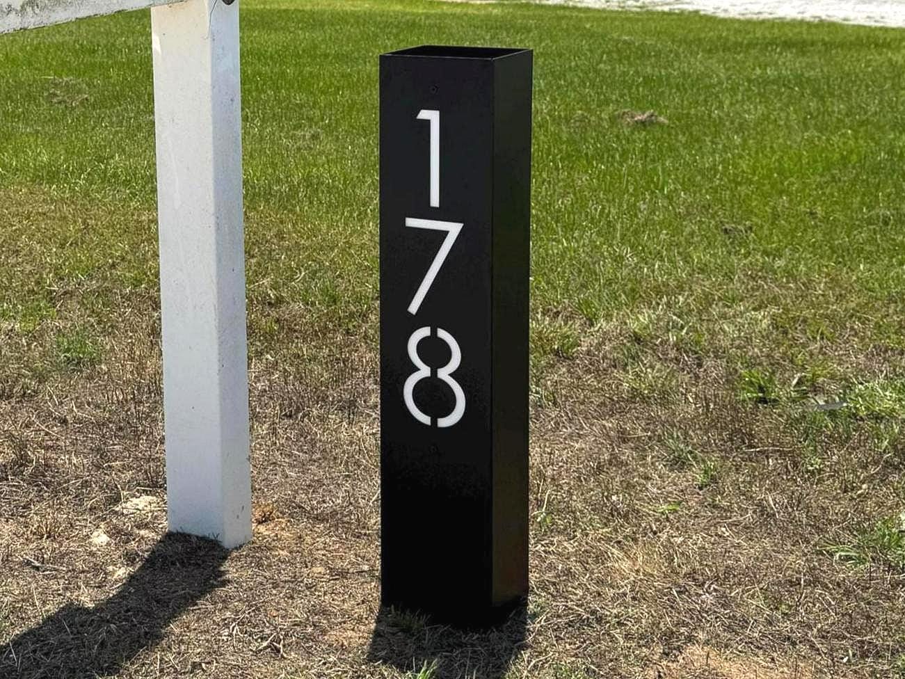 Modern Address Column, Metal Address Post