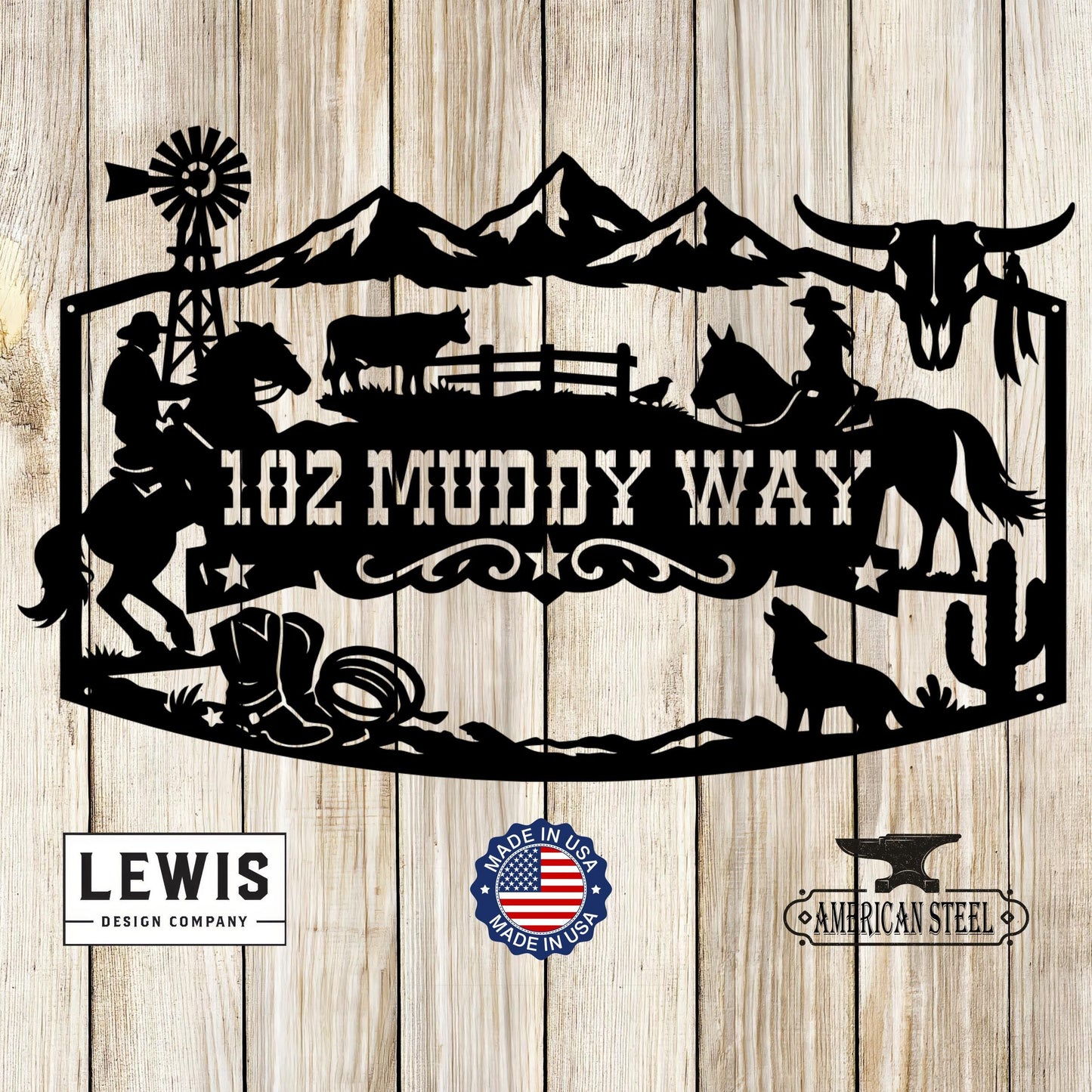 Custom Western Monogram Sign with Horses