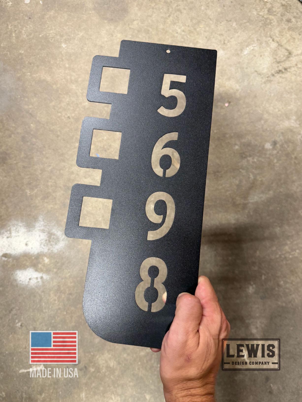 Mid-Century Modern Vertical Address Sign | Retro Geometric Metal House Numbers