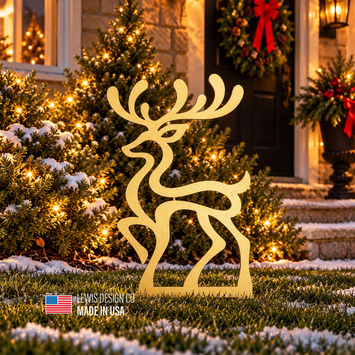 Deer Metal Yard Stake – Metal Holiday Art – Handmade Christmas Decoration