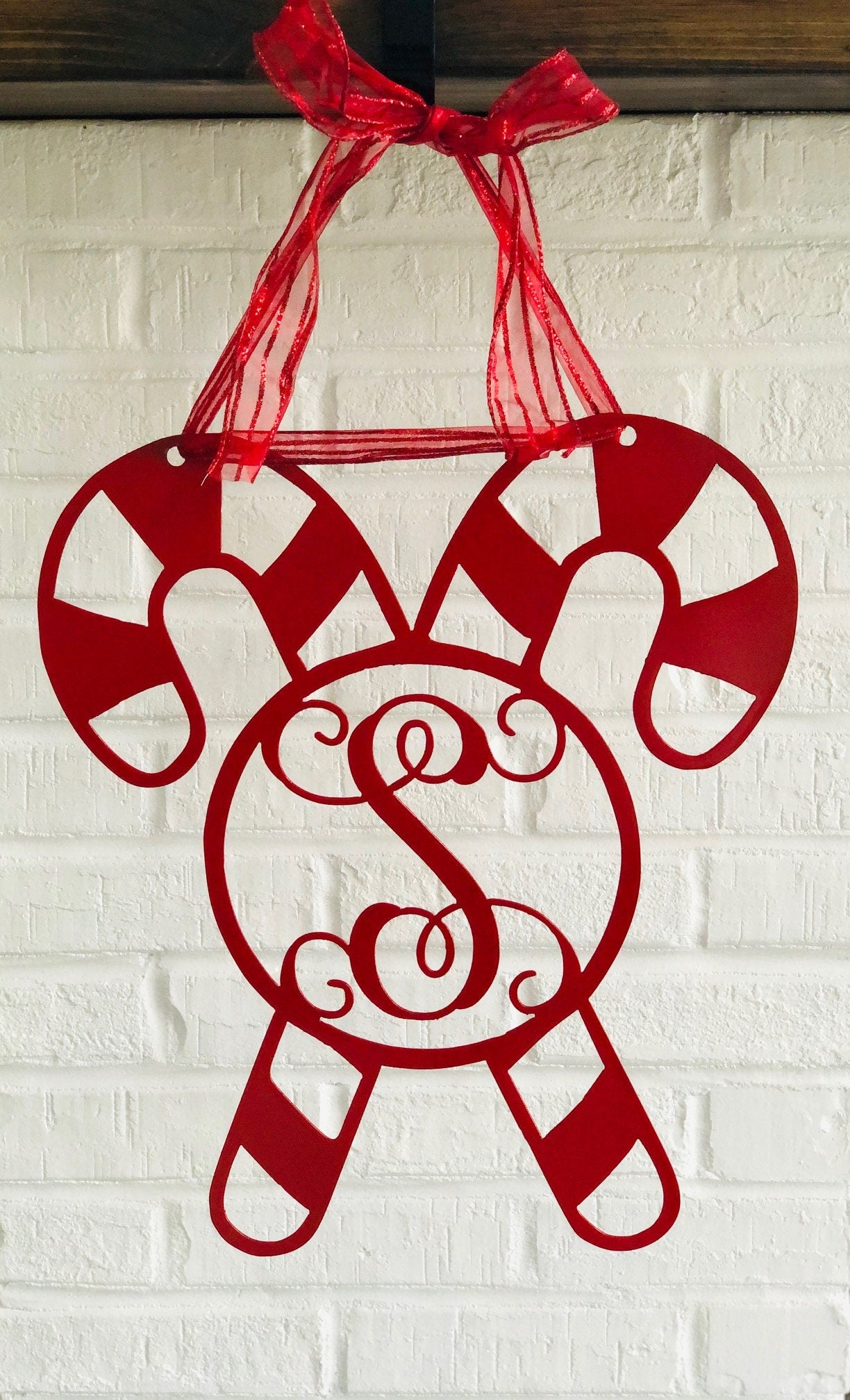 Monogram Candy Cane Metal Sign, Christmas Door Hanger, Christmas Decor, Candy Cane, Christmas Wreath, Custom Christmas, Monogram