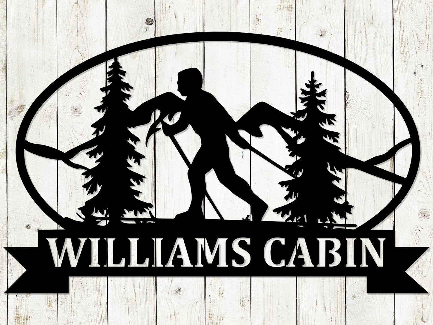 Skiing Monogram Steel Sign, Custom Name Sign, Monogram, Wedding Gift, Ski Sign, Skiing, Snow, Ski Lodge, Cabin Sign, Ski Cabin, Winter Sign
