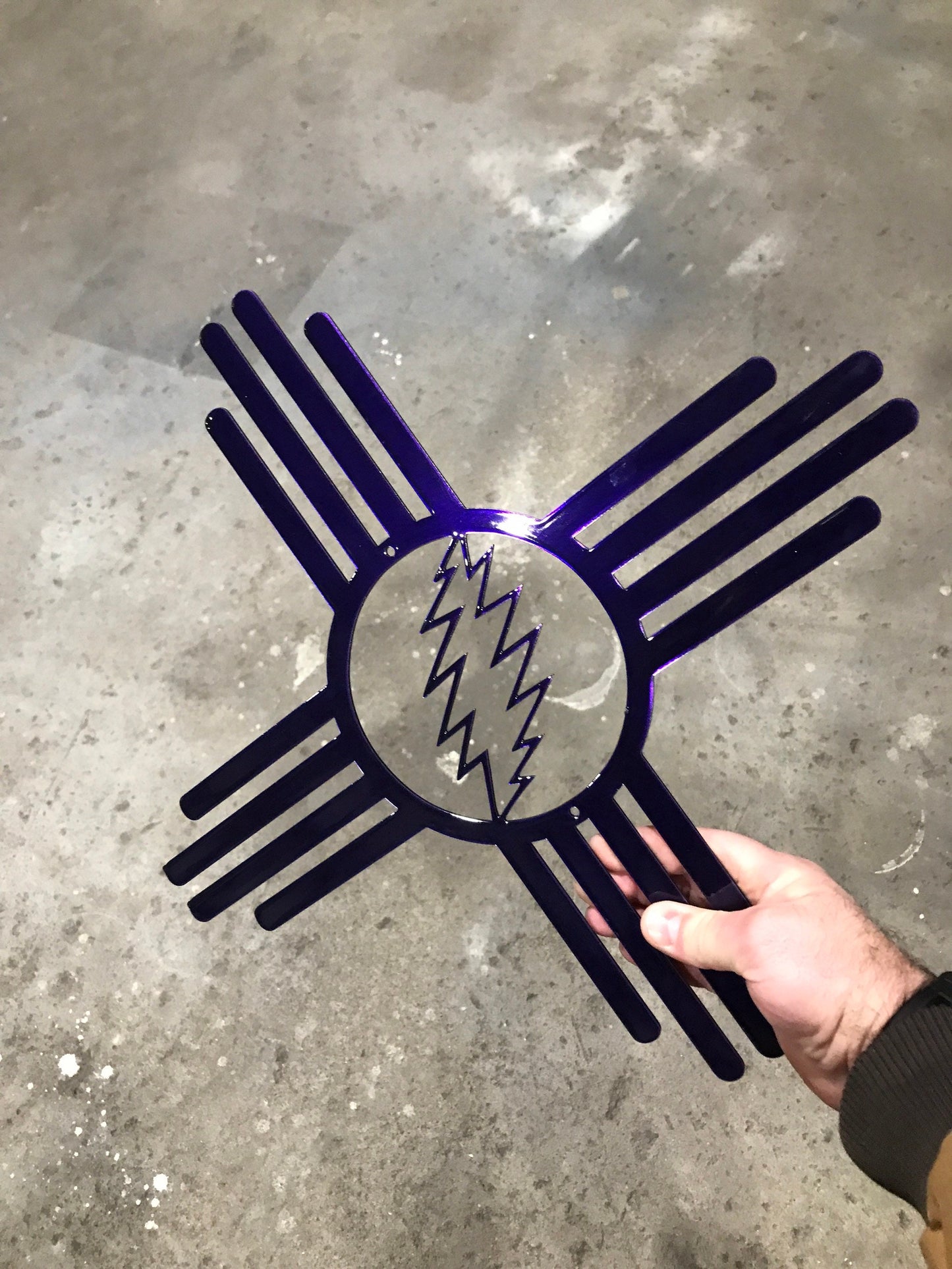 Zia Sun with Lightning Metal Sign, New Mexico, Zia Cross, Metal Art, Zia, New Mexico Sign, Metal Sign