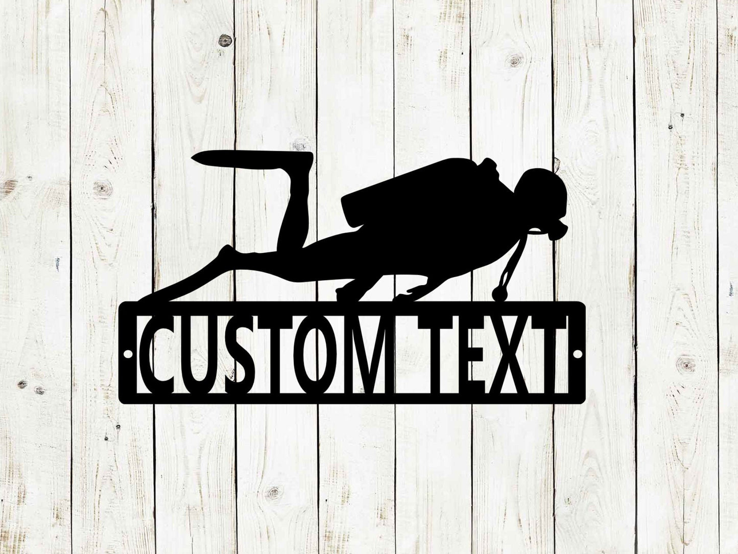 Scuba diver custom name metal sign in 14-gauge powder-coated steel