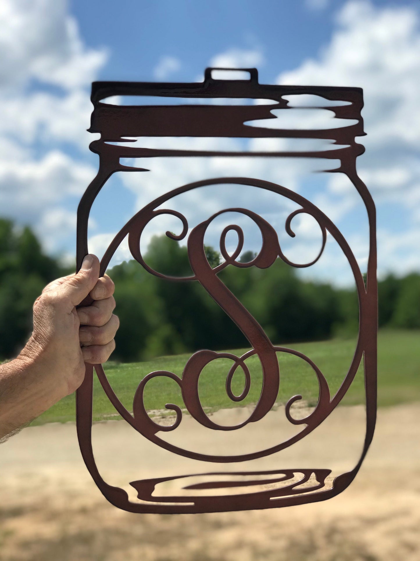Mason Jar Monogram Door Hanger, Mason Jar, Door Hanger, Metal Art, Metal Sign, Front Porch, Summer, Spring, Mothers Day Gift, Spring Decor