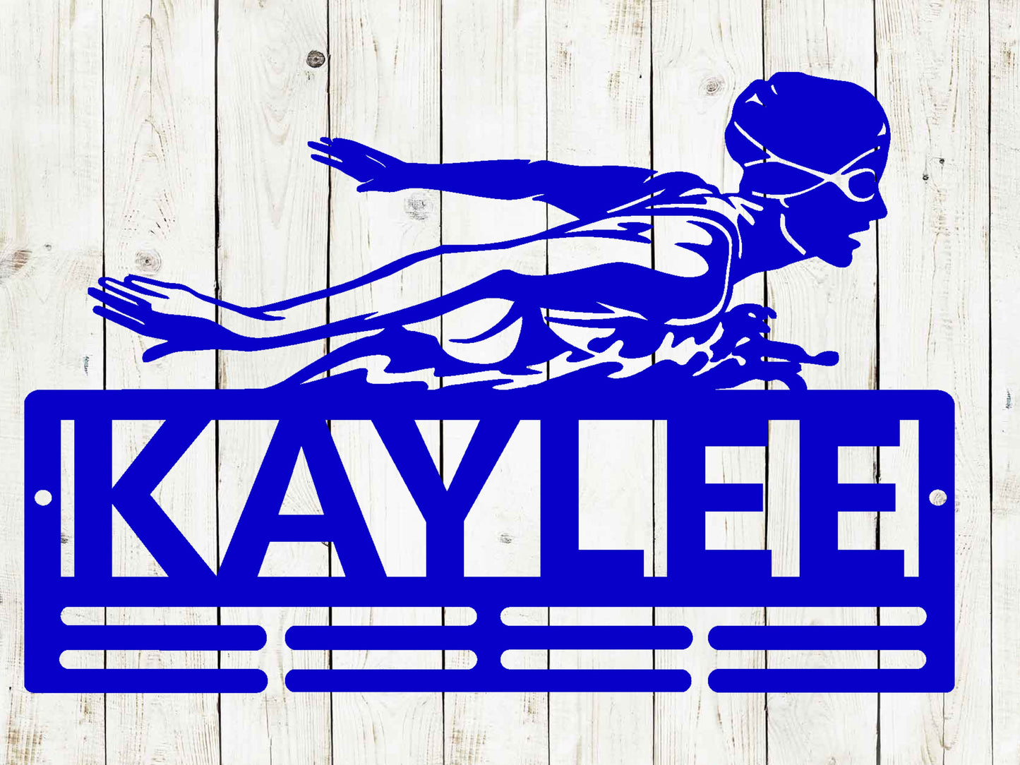 Swimming Medal Hanger Custom Name Metal Sign, Swimming Award Display, Personalized Swimming Medal Display, Swimming Medal Holder