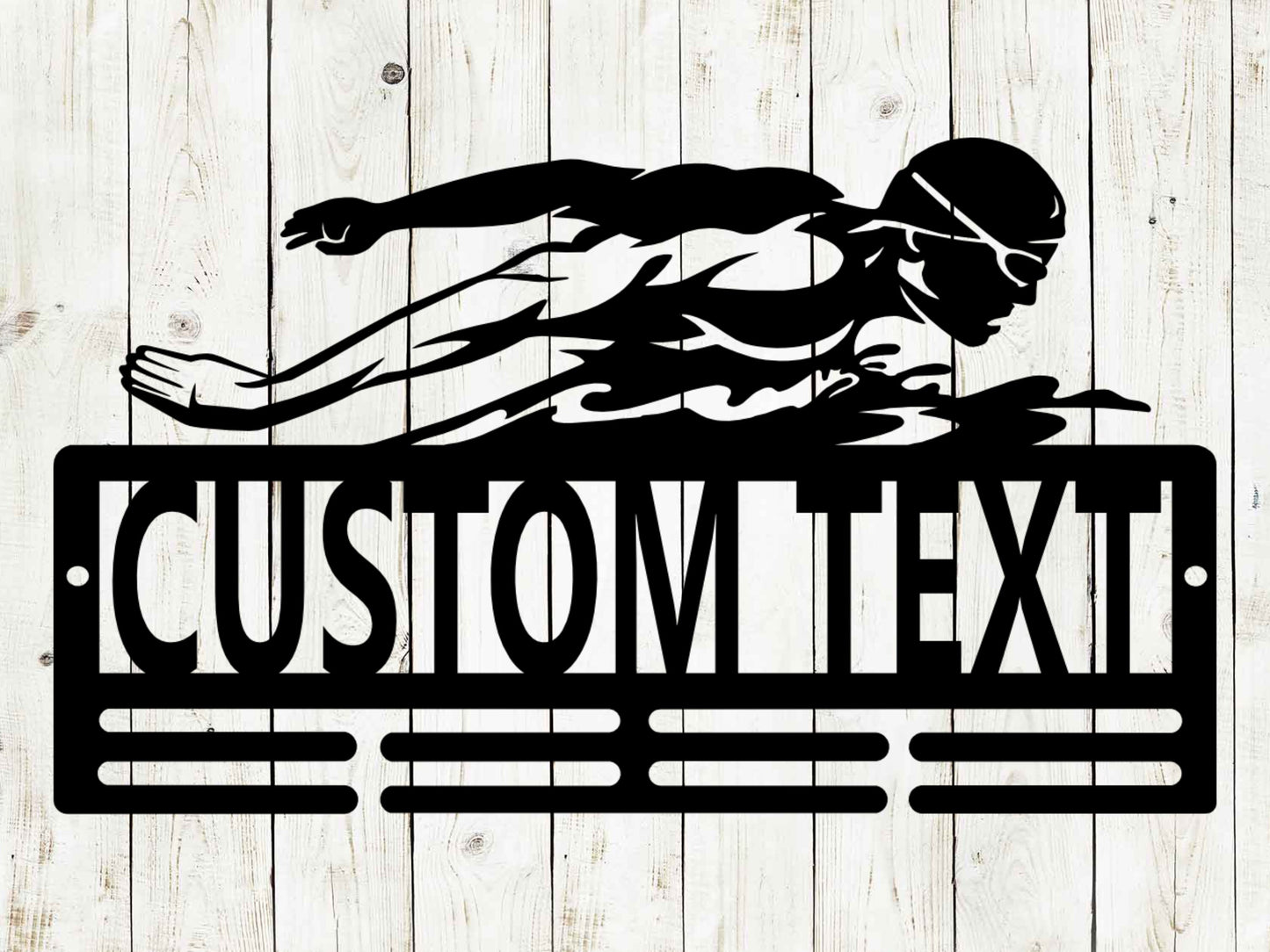 Swimming Male Butterfly Medal Hanger Custom Name Metal Sign
