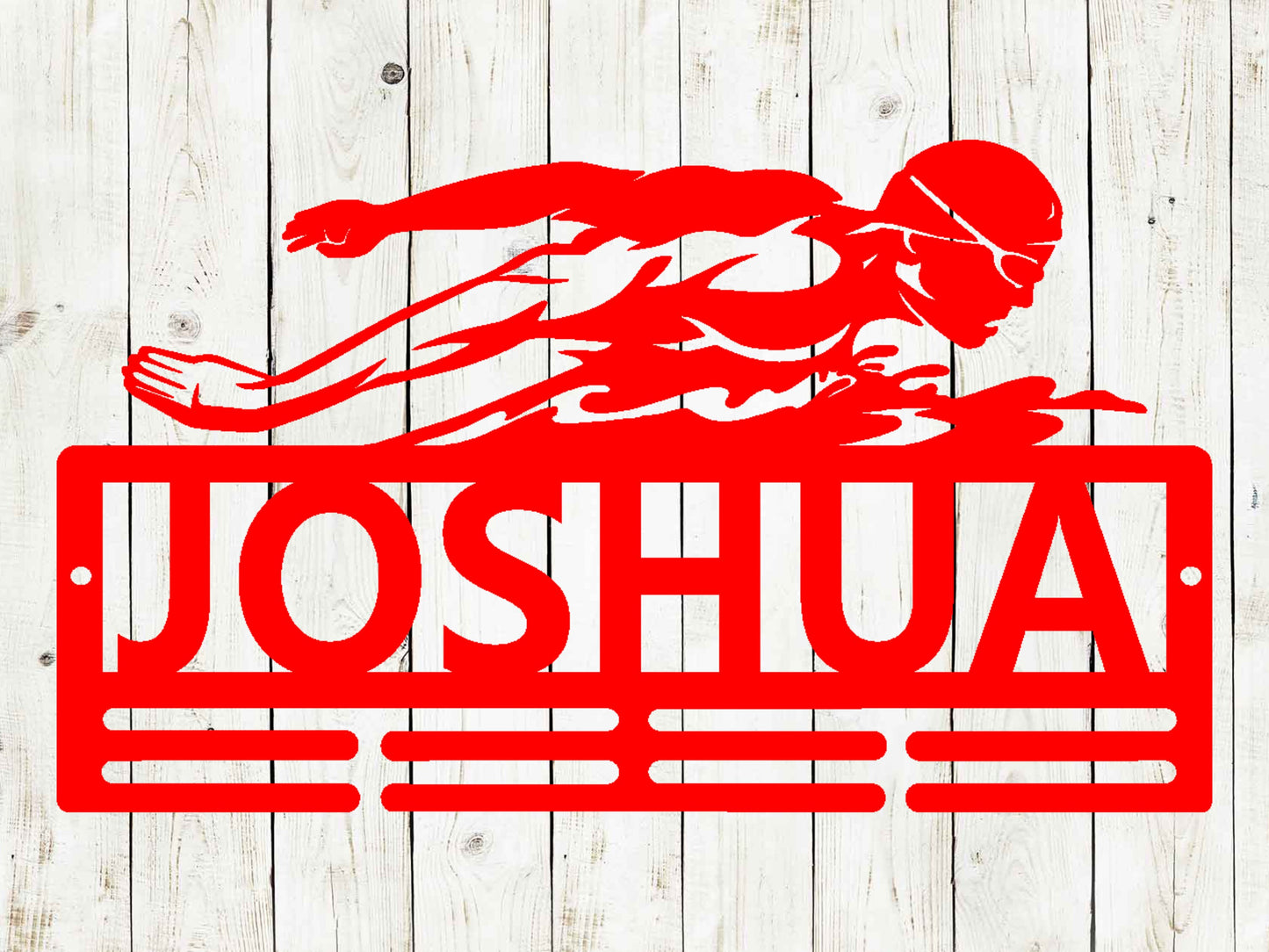 Swimming Male Butterfly Medal Hanger Custom Name Metal Sign