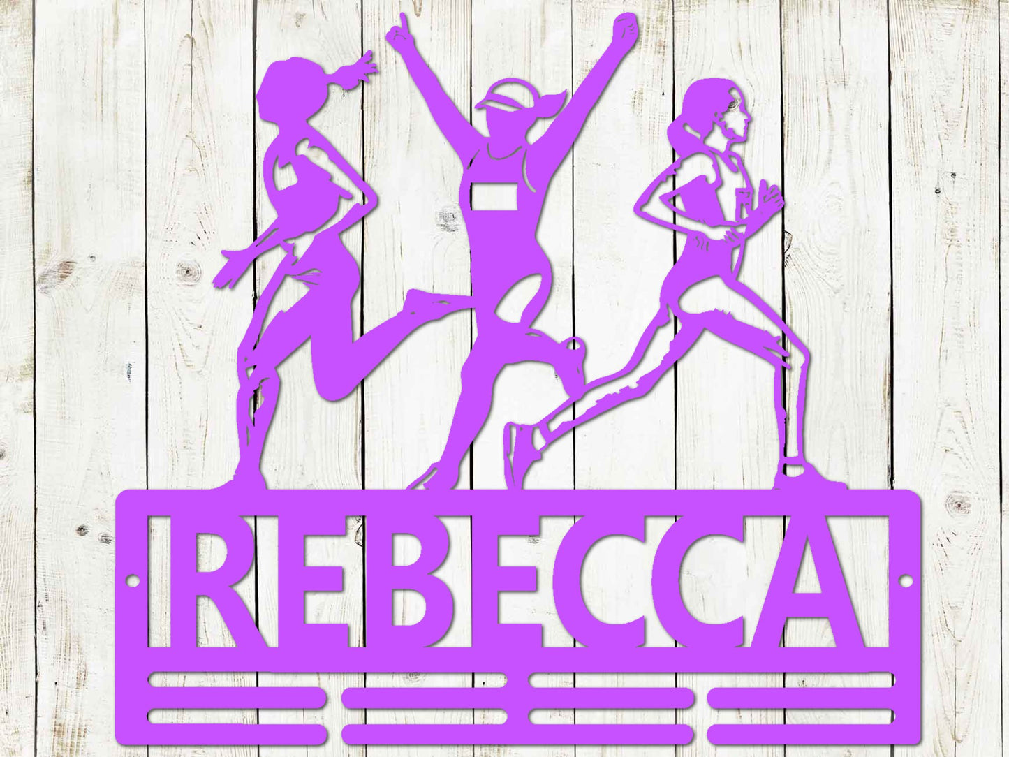 Female Runner Medal Hanger with Custom Monogram Name Metal Sign, Personalized Runner Medal Holder, Runner Medal Display, XC, Marathon