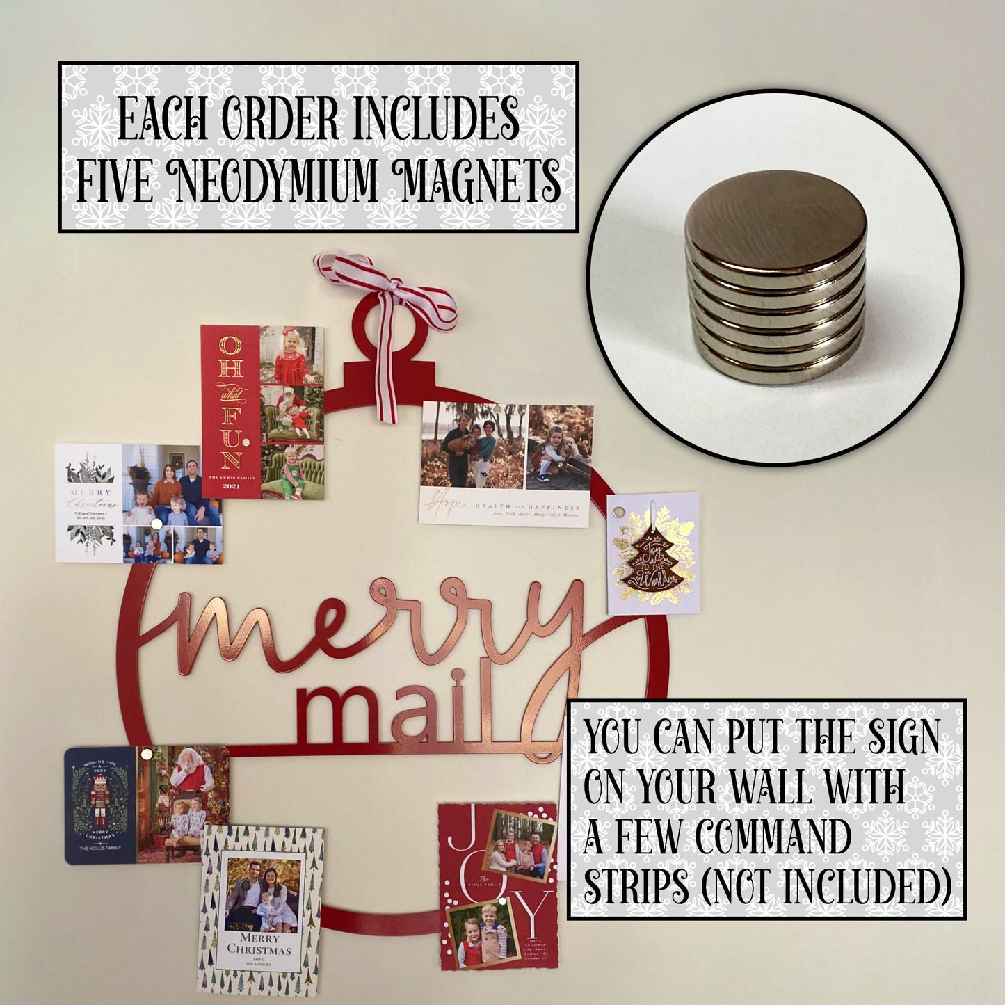 Merry Mail Christmas Metal Sign, Christmas Card Photo Holder, Holiday Card Display Sign, Metal Powder Coated Christmas Decoration