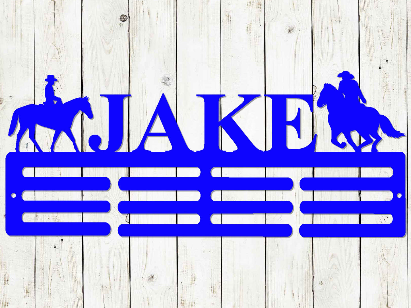 Cowboy Custom Name Medal Hanger Monogram - 12 Rungs for medals & Ribbons, Medal Display, Kids Room Sports Decor, Western Horse, Horse