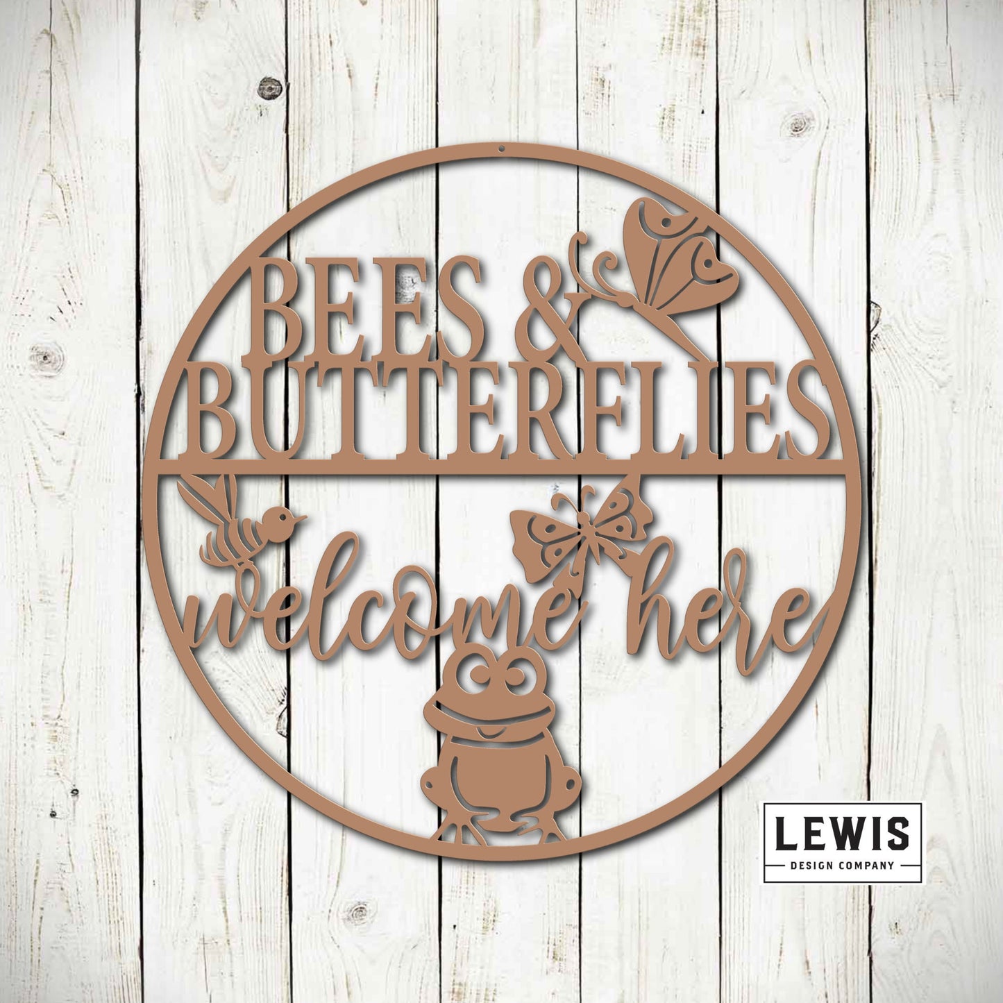 Bees and Butterflies Welcome Here Metal Garden Sign