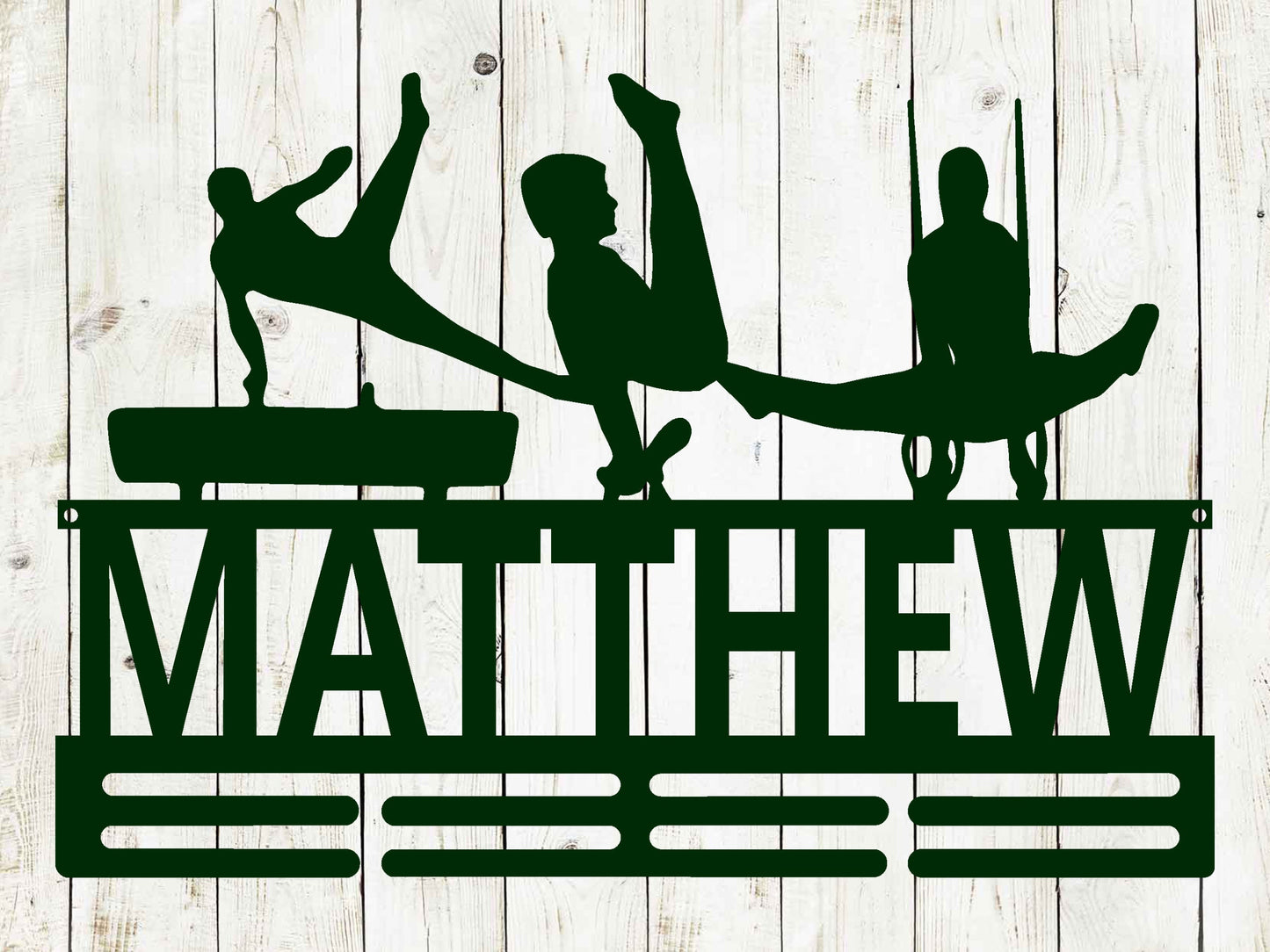 Gymnastics Male Medal Hanger with Custom Monogram Name Metal Sign, Personalized Gymnast Medal Holder Monogram, Gymnast Medal Display