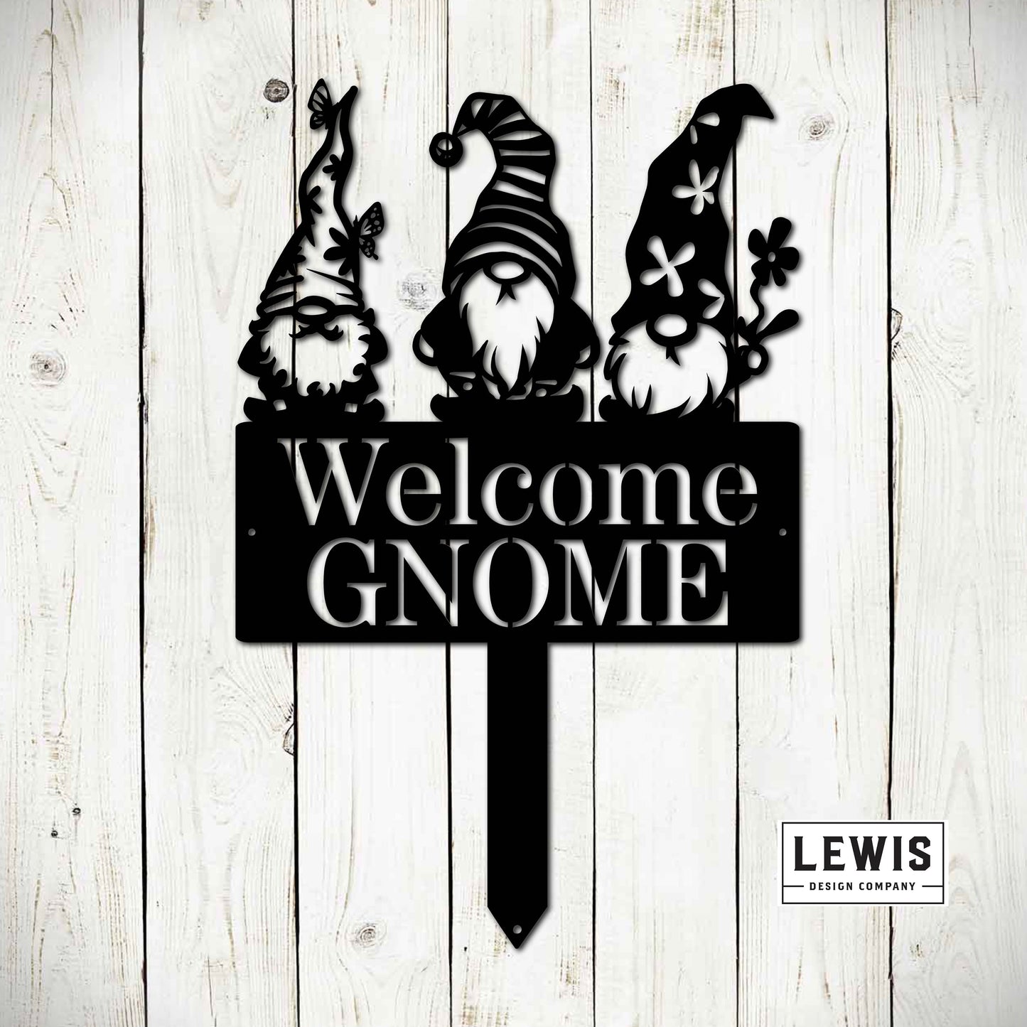 Welcome Gnome Metal Stake Sign