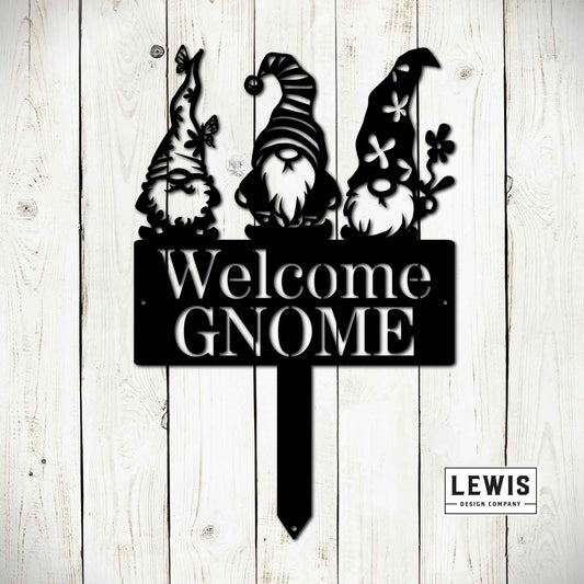 Welcome Gnome Metal Stake Sign