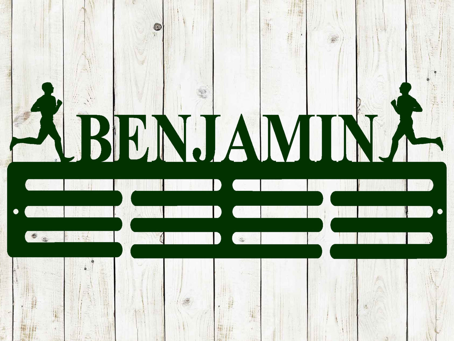 Running Custom Name Medal Hanger Monogram - 12 Rungs for medals & Ribbons, Medal Display, Sports Medals, Kids Room Sports Decor, Male Runner